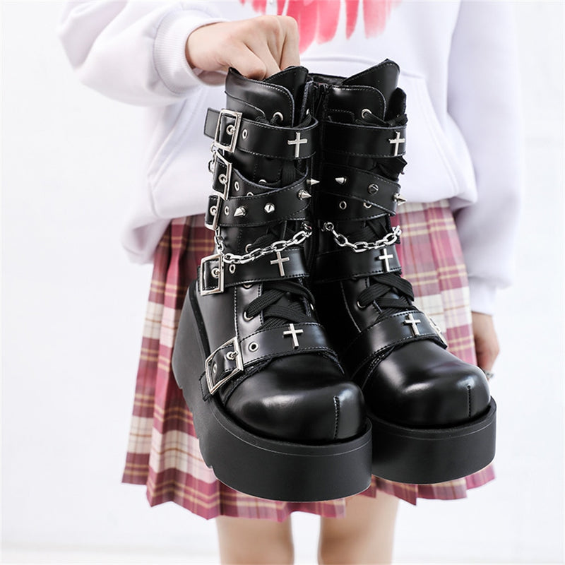 Brand New Gothic Style Platform Vampire Cosplay Women Mid-calf Boots