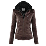 Gothic Faux Leather Jacket Women Hoodies Winter Autumn Motorcycle Jacket Black Outerwear