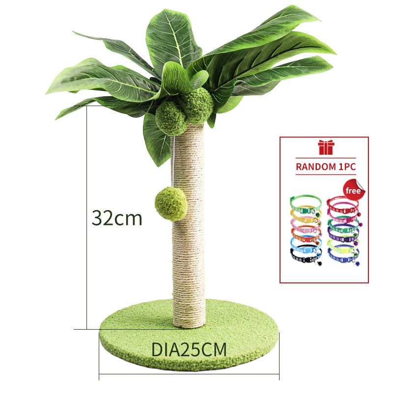 Cat Scratching Post with Green Leaves and Sisal Rope for Indoor