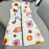 High Quality Cartoon print Zipper Dress