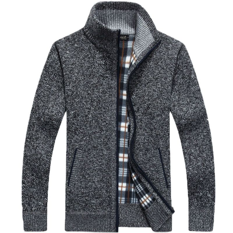 Autumn Winter Men's Sweater Coat Faux Fur Wool Sweater Zipper Knitted Thick Casual Knitwear Cardigan