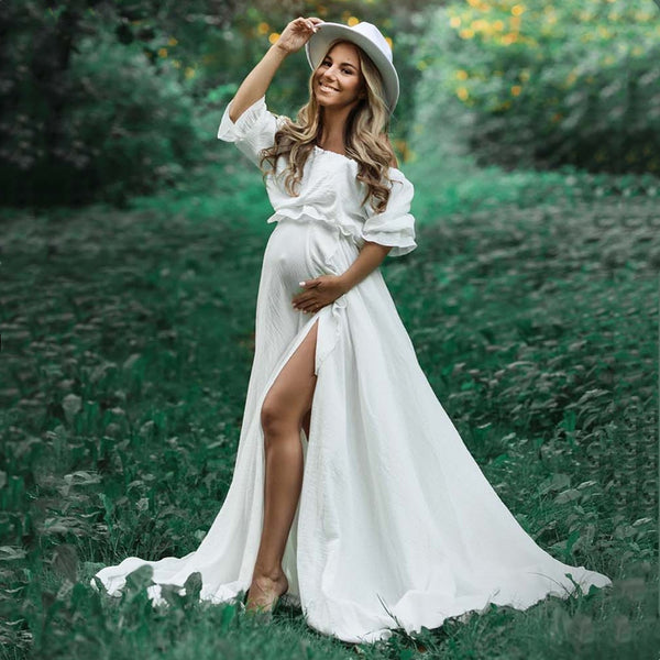 Boho Cotton Maternity Photoshoot Dress 2 in 1 Bohemian Pregnant Woman Photography Dress Outfit