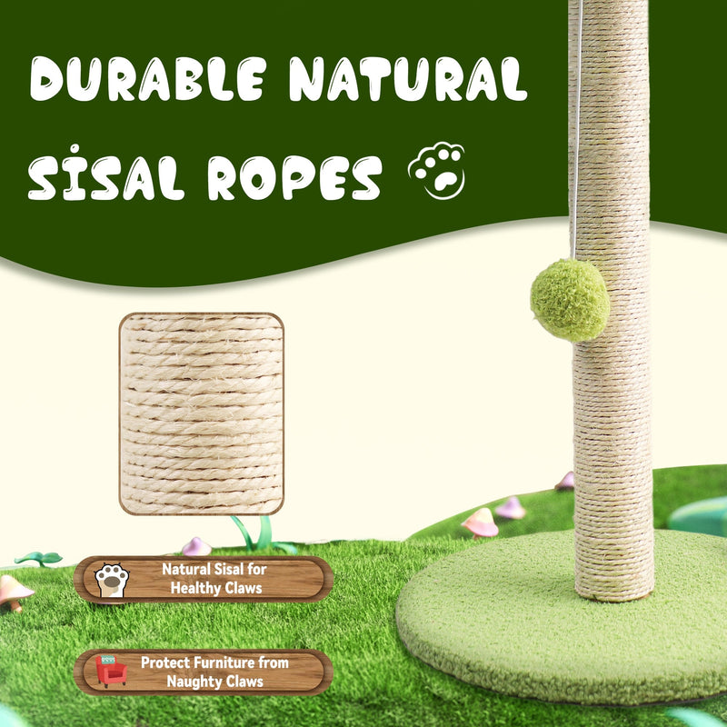 Cat Scratching Post with Green Leaves and Sisal Rope for Indoor