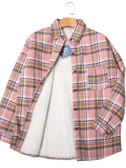 Thick Velvet Plaid Shirts Women Winter Warm Blouses and Tops New Casual Woollen Shirt