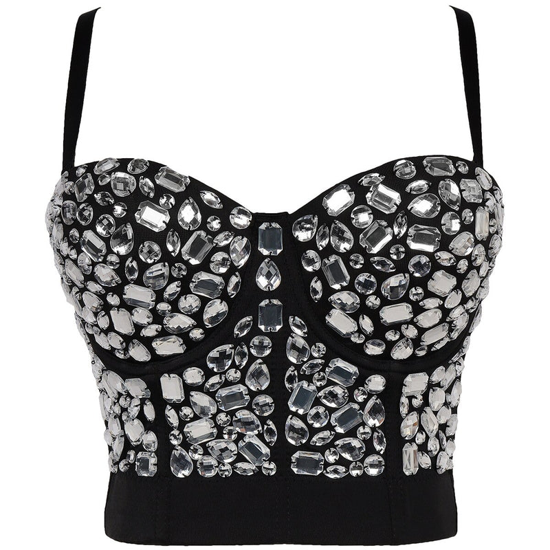 Rhinestone Tank Top Colorful Cropped Bustier Festival Clothing Vintage Gothic Corset