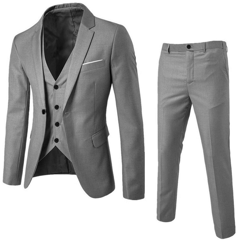 Men Suits Blazers 3 Pieces 2 Sets Elegant Luxury Wedding Business Vest Pants Blue Coats