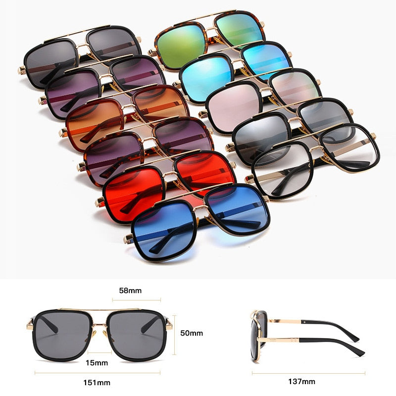 Fashion Rectangle Mens Sunglasses Metal Gradient Male Retro Eyewear Summer Drive UV400