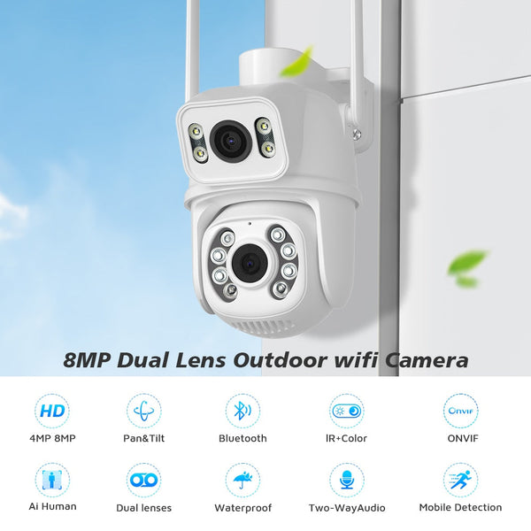 New 8MP Dual Lens Screen Wireless Outdoor Camera With Auto Tracking AI Human Detection