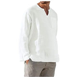 Hot Selling Men's Long Sleeve V-neck Casual Beach Linen Shirt For Men