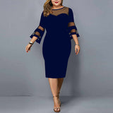 2023 Midi Party Dress for Plus-sized WomenClassic O-neckline and Elegant Lace Sleeves