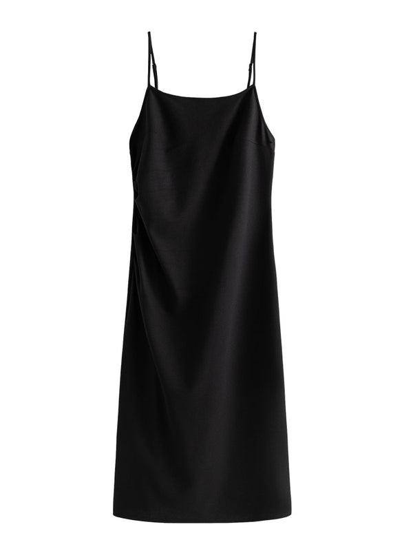 DUSHU Women Long Black Slip Dress Slit Design Elegant Square Neck Slip Dress