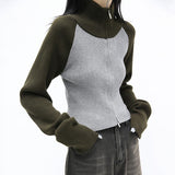 Karrcat Grunge Patchwork Turtleneck Cardigans Vintage Knitted Coat