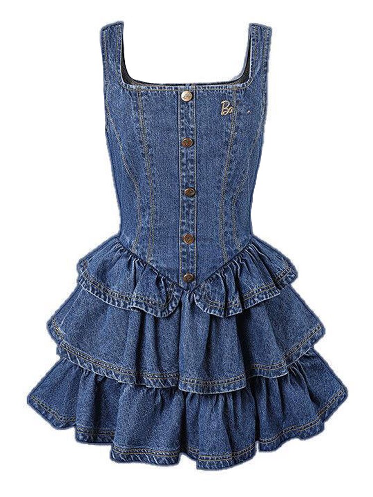 Cake Ruffle Mini Denim Dress