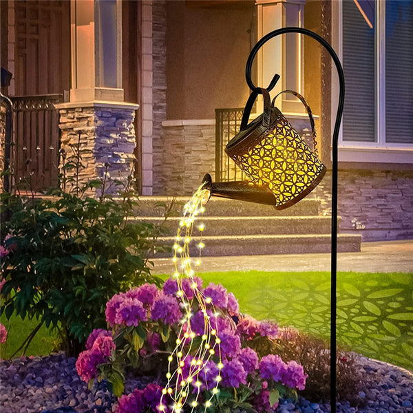 Solar Watering Can Light Hanging Waterfall Lamp Waterproof Outdoor Garden Yard Decor