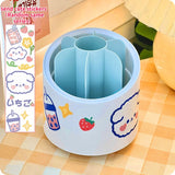 Desktop Makeup Brush Storage Bucket Cup Holder with Lid