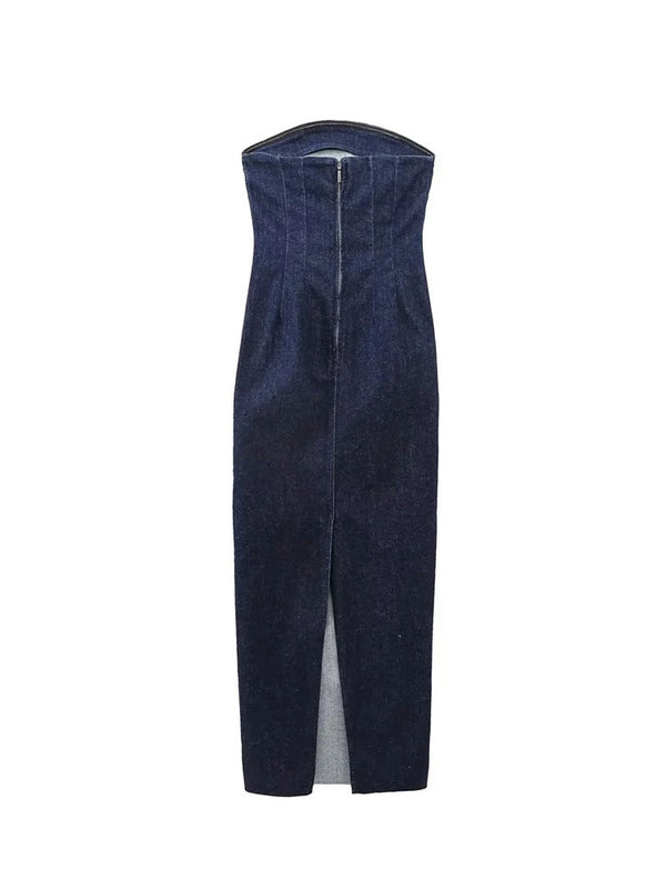 Blue Denim Female Long Dress