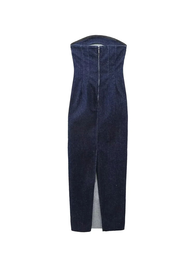 Blue Denim Female Long Dress