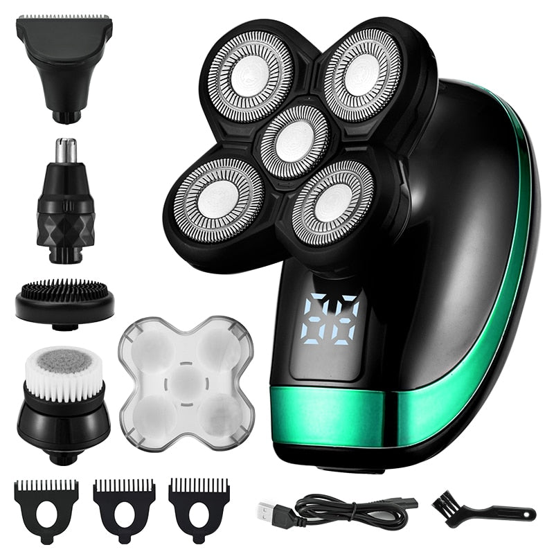 5 In 1 4D Men's Rechargeable Bald Head Electric Shaver 5 Floating Heads