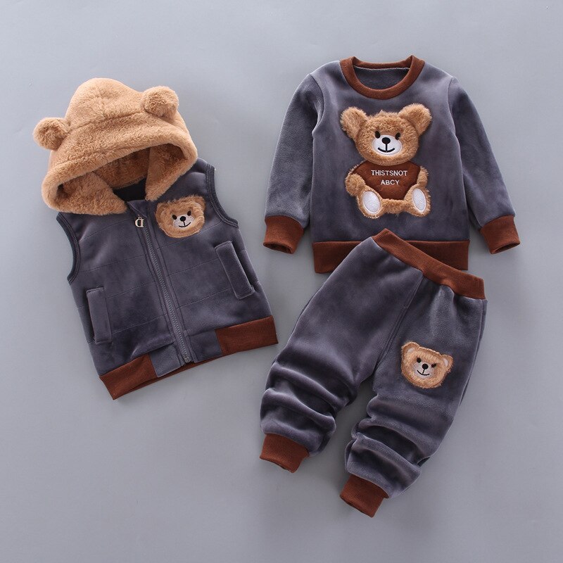 3-pc Baby Boys And Girls Clothing Set Tricken Fleece Children Hooded Outerwear