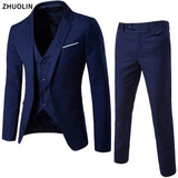 Men Suits Blazers 3 Pieces 2 Sets Elegant Luxury Wedding Business Vest Pants Blue Coats