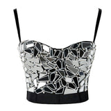 Rhinestone Tank Top Colorful Cropped Bustier Festival Clothing Vintage Gothic Corset