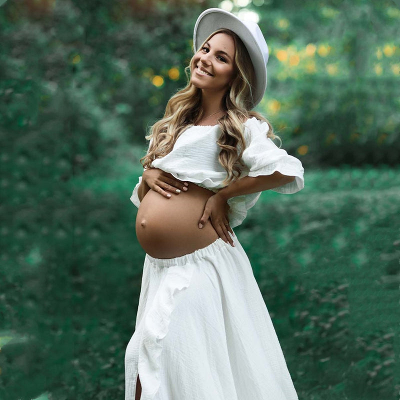 Boho Cotton Maternity Photoshoot Dress 2 in 1 Bohemian Pregnant Woman Photography Dress Outfit