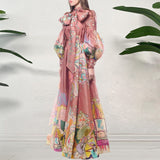 Spring Fashion Floral Print Boho Maxi Dress Women Elegant Bow Collar Loose Long Dress