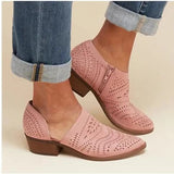 Women's Booties Block Low Heel PU Leather Hollow Out Ankle Platform Shoes