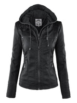 Gothic Faux Leather Jacket Women Hoodies Winter Autumn Motorcycle Jacket Black Outerwear