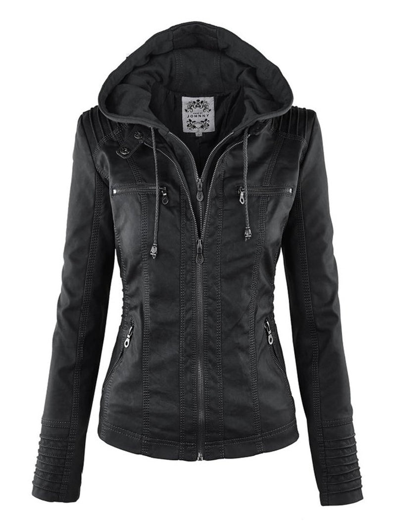 Gothic Faux Leather Jacket Women Hoodies Winter Autumn Motorcycle Jacket Black Outerwear