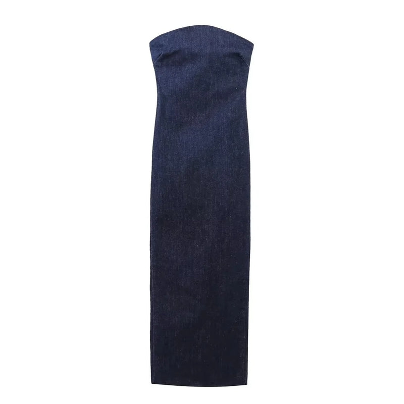 Blue Denim Female Long Dress