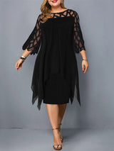 2023 Midi Party Dress for Plus-sized WomenClassic O-neckline and Elegant Lace Sleeves