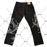 Gothic Trendy Jeans Men's Retro Punk Dark Loose Wide-leg Pants Y2K Street Harajuku Casual Straight Jeans