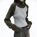 Karrcat Grunge Patchwork Turtleneck Cardigans Vintage Knitted Coat