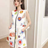 High Quality Cartoon print Zipper Dress