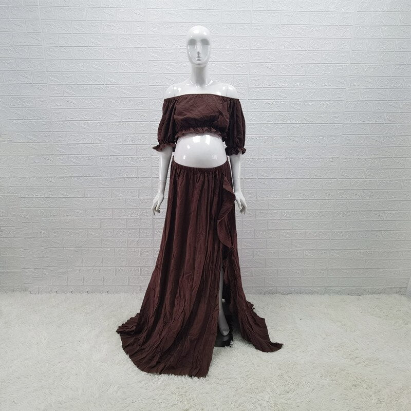 Boho Cotton Maternity Photoshoot Dress 2 in 1 Bohemian Pregnant Woman Photography Dress Outfit