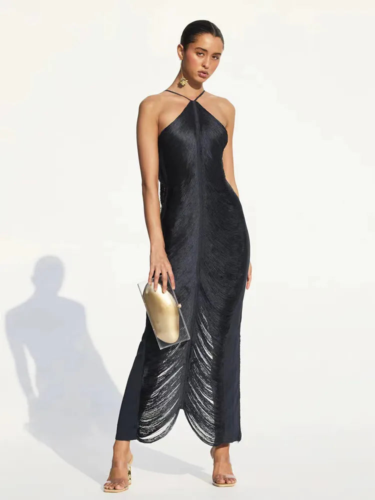 Elegant Backless and with Tassels Halter Cocktail Dress