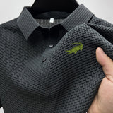 Men's High Quality Knitted Ice Cool Polo Shirt-Casual Polo Collar Rib Breathable Top.