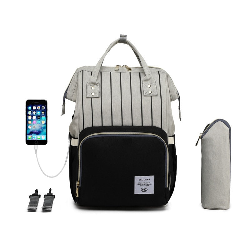 Large Size Diaper Backpack Waterproof Maternity Bag with USB Interface