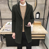 Men Long Cotton Coat New Wool Blend Pure Color Casual Business