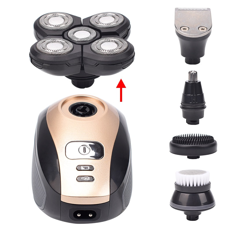 5 In 1 4D Men's Rechargeable Bald Head Electric Shaver 5 Floating Heads