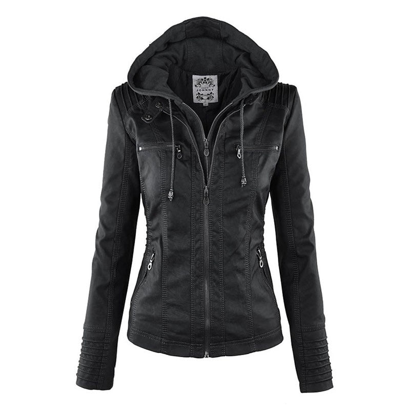 Gothic Faux Leather Jacket Women Hoodies Winter Autumn Motorcycle Jacket Black Outerwear