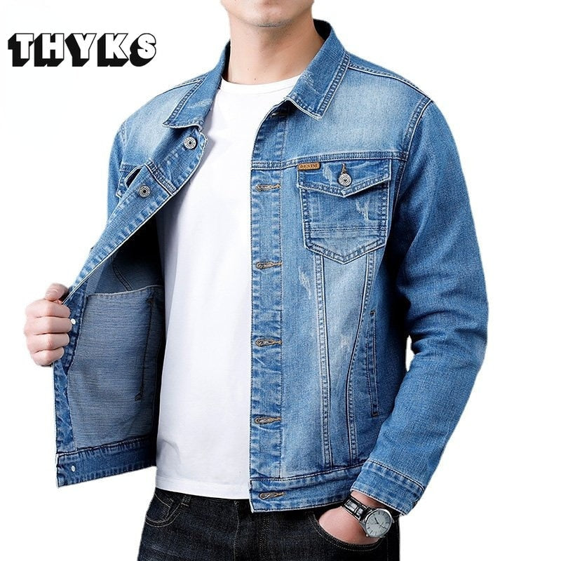 Jacket Men's Casual Cotton Black Denim Jaqueta Jeans Masculina  Slim Washed Retro