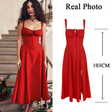 Suninheart Elegant  A Line Midi Dress Spaghetti Strap Summer Dresses Women 2023