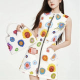 High Quality Cartoon print Zipper Dress