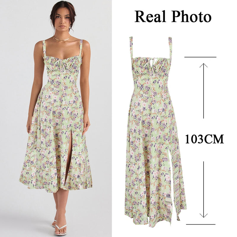 Suninheart Elegant  A Line Midi Dress Spaghetti Strap Summer Dresses Women 2023