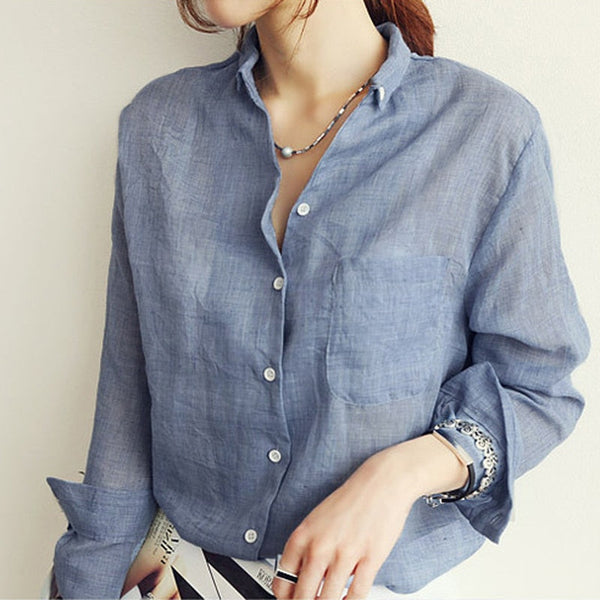 Linen White Shirt Women Long Sleeve Blouse Korean Woman Clothes Roupas Femininas