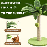 Cat Scratching Post with Green Leaves and Sisal Rope for Indoor