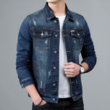 Jacket Men's Casual Cotton Black Denim Jaqueta Jeans Masculina  Slim Washed Retro