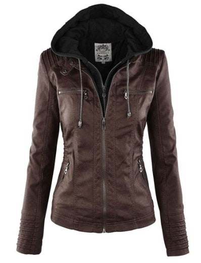 Gothic Faux Leather Jacket Women Hoodies Winter Autumn Motorcycle Jacket Black Outerwear